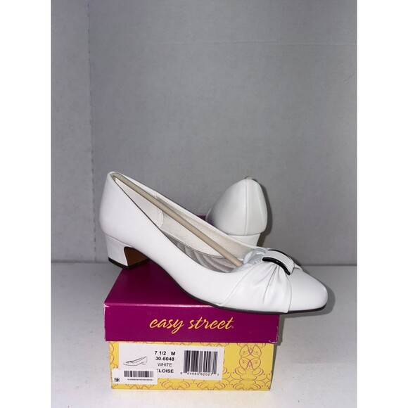 EASY STREET Women's White Eloise Round Toe Block Heel Slip On Pumps Shoes 7.5M - Picture 1 of 6